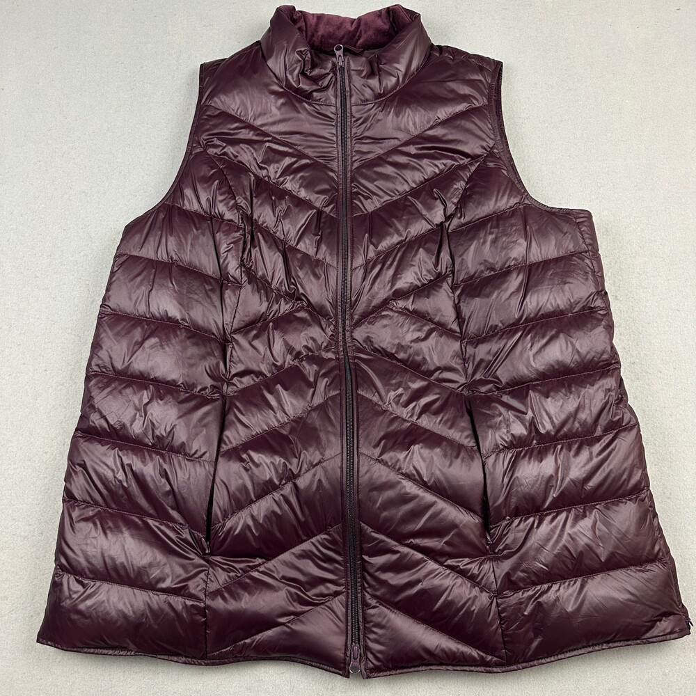 J. Jill Vest Women Medium 2X Purple Down Puffer Quilted Full Zip Lightweight